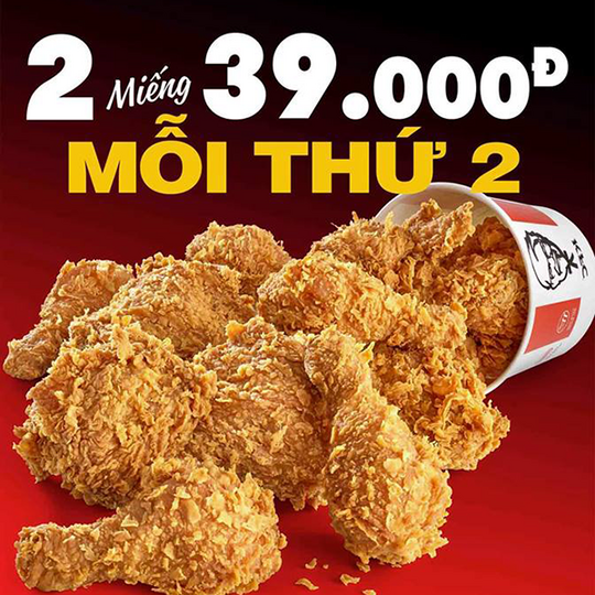 KFC ưu đãi combo 2 món 39k vào thứ 2