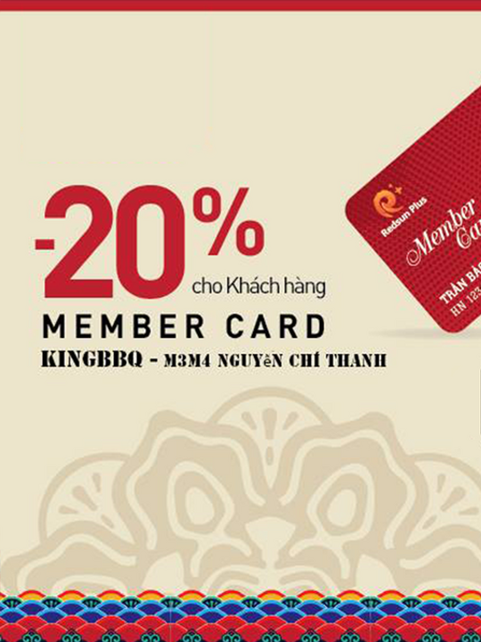 King BBQ giảm 20% khi KH có thẻ thành viên Redsun
