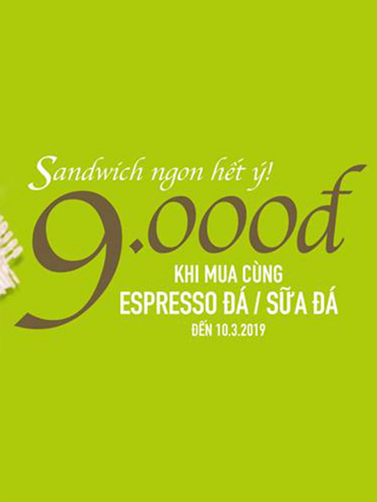 Passio Coffee Vietnam ưu đãi sandwich mới chỉ 9k