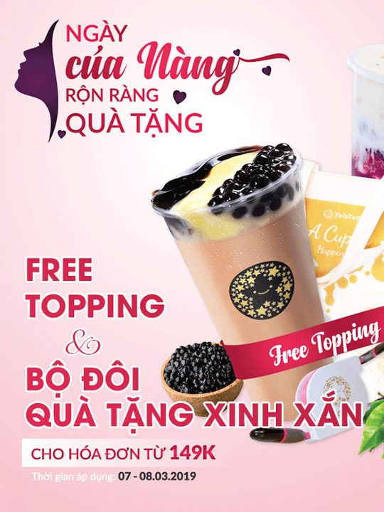 Tocotoco free topping và ưu đãi quà tặng