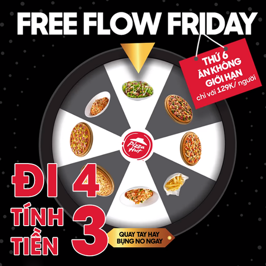 Pizza Hut đi 4 tặng 1 vào thứ sáu mỗi tuần