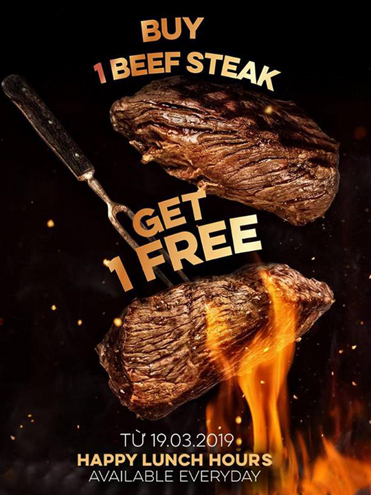 Moo Beef Steak mua 1 tặng 1 Steak khung giờ trưa