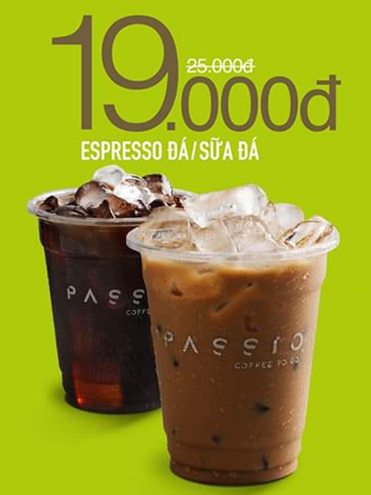 Passio Coffee Vietnam đồng giá 19k Espresso khung giờ vàng