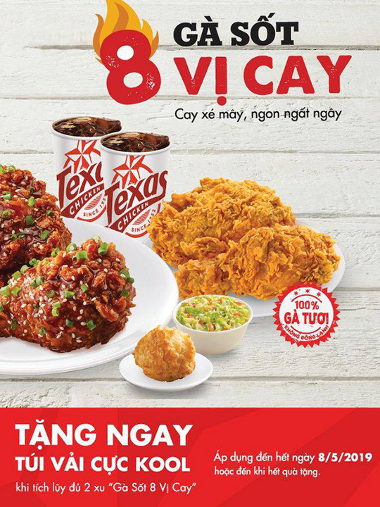 Texas Chicken tặng túi vải khi dùng Gà sốt 8 vị cay