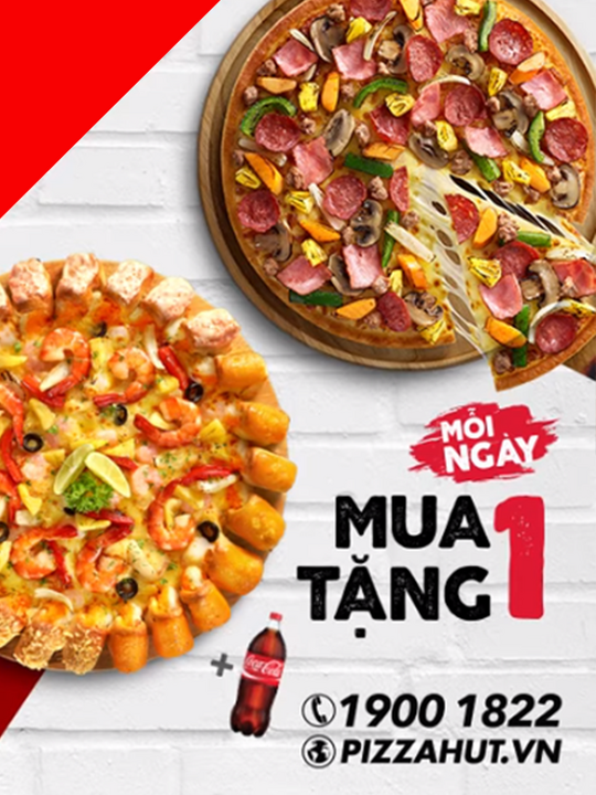 Pizza Hut mua 1 tặng 1 pizza mỗi ngày
