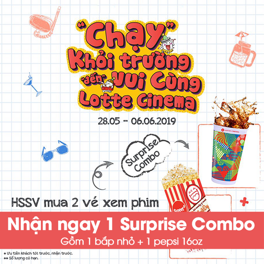 Lotte Cinema tặng combo bắp nước khi mua 2 vé