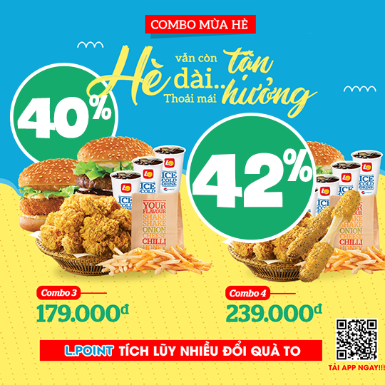 Lotteria combo chỉ từ 179k cho nhóm từ 2 khách 