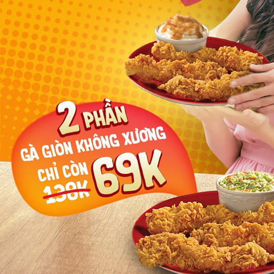 Popeyes ưu đãi 2 combo chỉ 69k khung giờ vàng