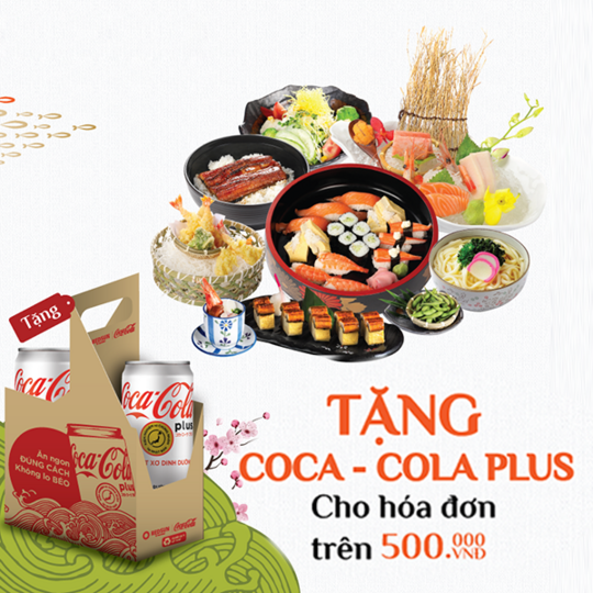 Sushi Kei tặng Coca Plus với hóa đơn từ 500k