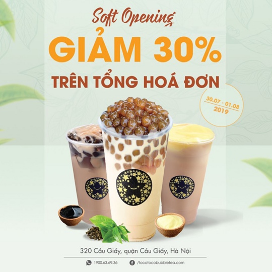 Tocotoco giảm 30% toàn menu tại Cầu Giấy