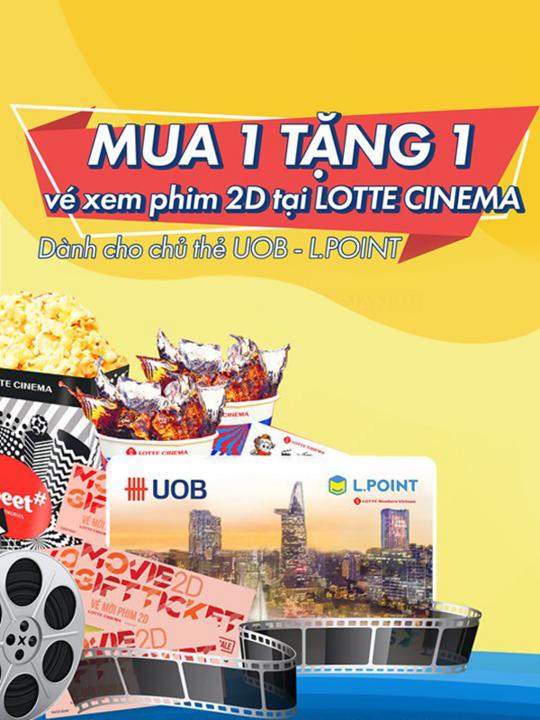 Lotte Cinema mua 1 tặng 1 với thẻ UOB - L.point