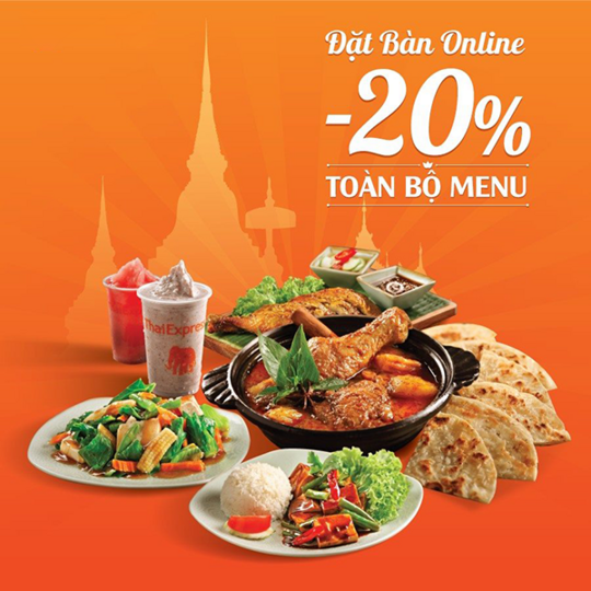 ThaiExpress giảm 20% toàn menu khi đặt bàn online
