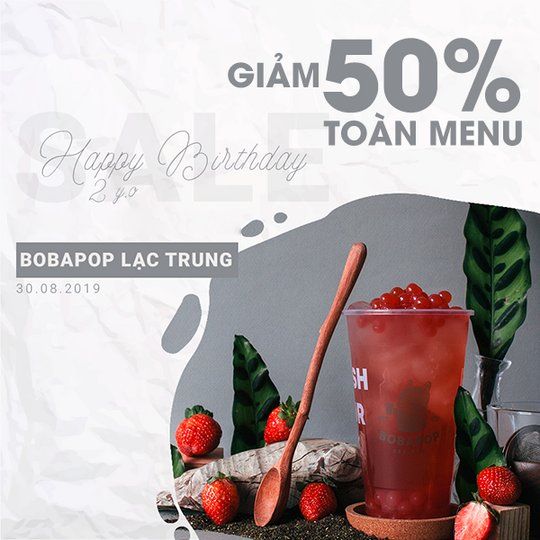 Bobapop giảm 50% toàn bộ menu