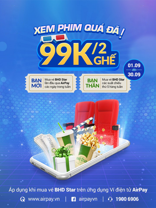 BHD Star Cineplex đồng giá 99k/ 2 ghế khi đặt qua Airpay