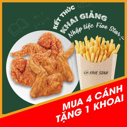 Gà rán Five Star mua 4 cánh gà tặng 1 khoai tây lắc