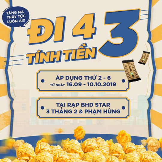 BHD Star Cineplex ưu đãi mua 4 vé tặng 1 vé
