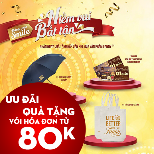 Fanny Ice cream ưu đãi quà tặng với hóa đơn từ 80k