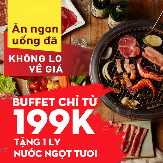 King BBQ ưu đãi Buffet chỉ từ 199k & tặng nước ngọt