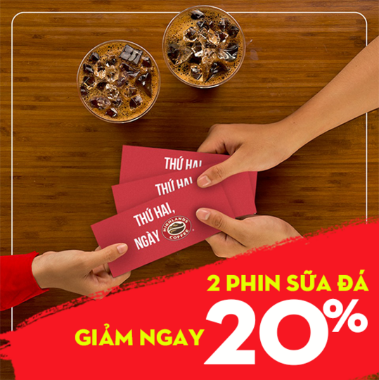 Highlands Coffee ưu đãi 20% cho 2 phin sữa đá