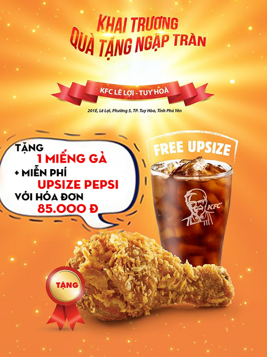 KFC tặng gà + Pepsi với hóa đơn từ 85k