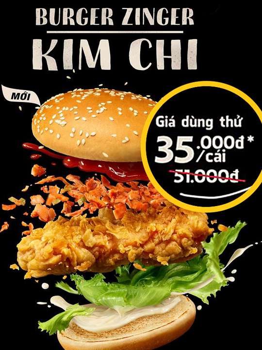 KFC ưu đãi Burger Zinger Kim Chi chỉ 35k