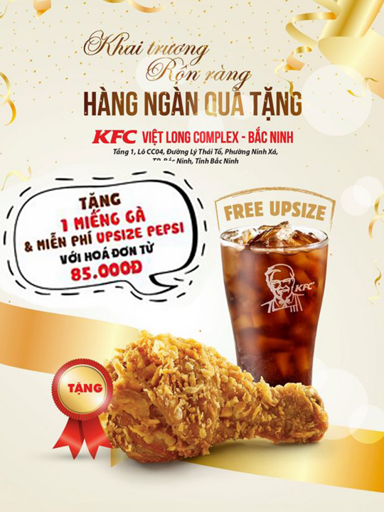 KFC tặng gà + Pepsi với hóa đơn từ 85k