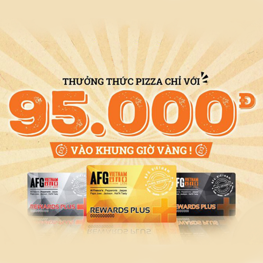 AlFresco ưu đãi Pizza chỉ 95k cho KH thành viên