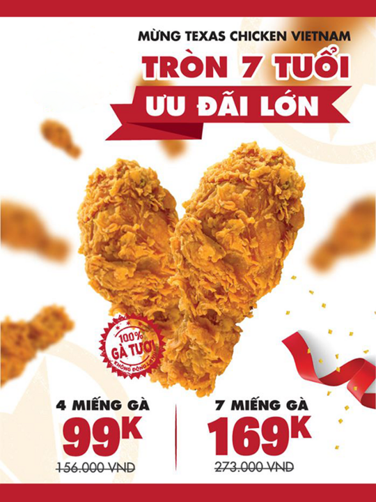 Texas Chicken ưu đãi 4 miếng gà chỉ 99k