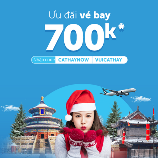 Traveloka giảm giá 700k vé bay Cathay Pacific