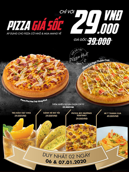 Pizza Hut khuyến mãi menu chỉ 29k khi mua mang về