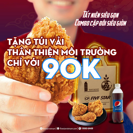 Gà rán Five Star khuyến mãi tặng túi vải với HĐ 90k