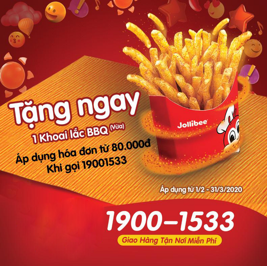JolliBee tặng khoai tây lắc BBQ cho mọi ĐH