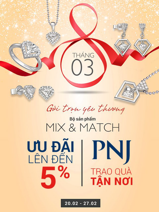 PNJ khuyến mãi đến 20% khi mua bộ sản phẩm