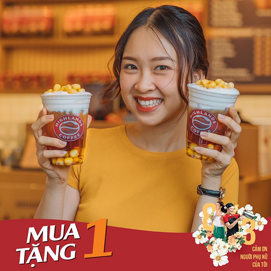 Highlands Coffee khuyến mãi mua 1 tặng 1 cho Trà và Freeze