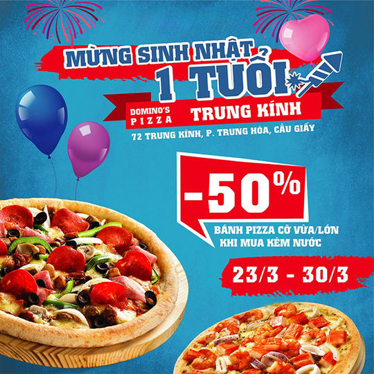 Domino giảm 50% Pizza cỡ vừa/lớn