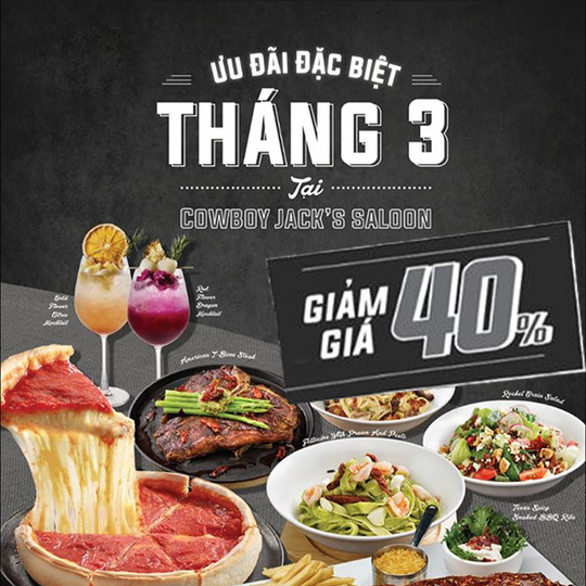 Cowboy Jack's khuyến mãi giảm 40% menu mới