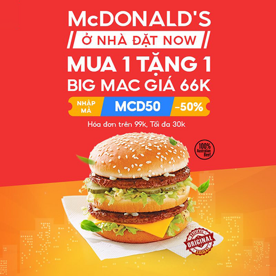 McDonald's mua 1 tặng 1 Big Mac qua Now