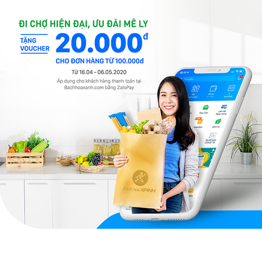 Bách Hóa Xanh tặng voucher 20k qua ZaloPay