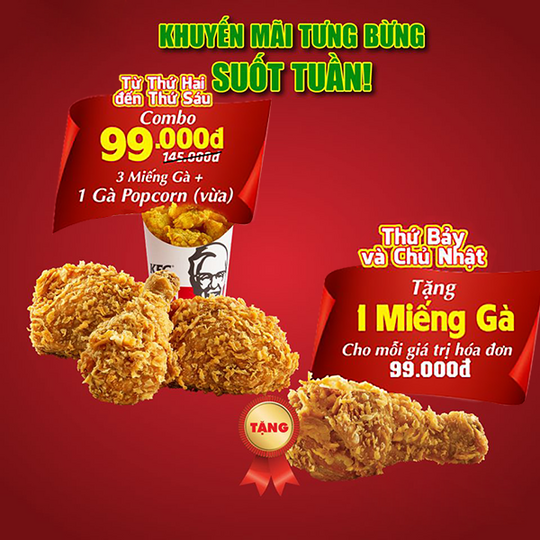 KFC khuyến mãi combo 99k và tặng gà