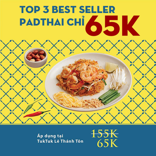 Tuk Tuk Thai Bistro pad Thái chỉ 65k vào thứ tư mỗi tuần