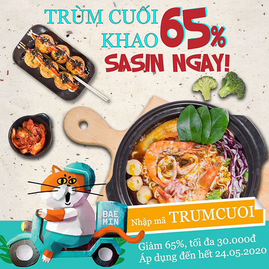 Mỳ Cay Sasin giảm 65% khi đặt qua Baemin