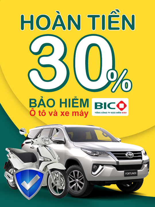 Bảo Hiểm BIC hoàn tiền đến 30% khi mua BH ô tô, xe máy