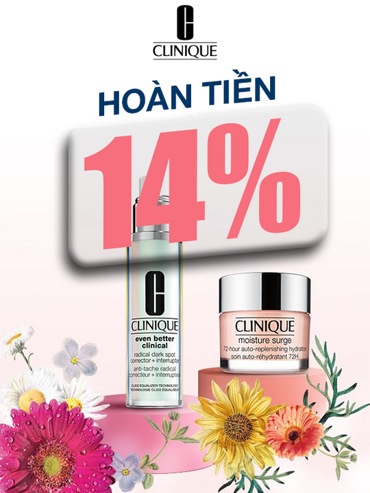 Lazada Bonus hoàn tiền 14% khi mua sản phẩm Clinique
