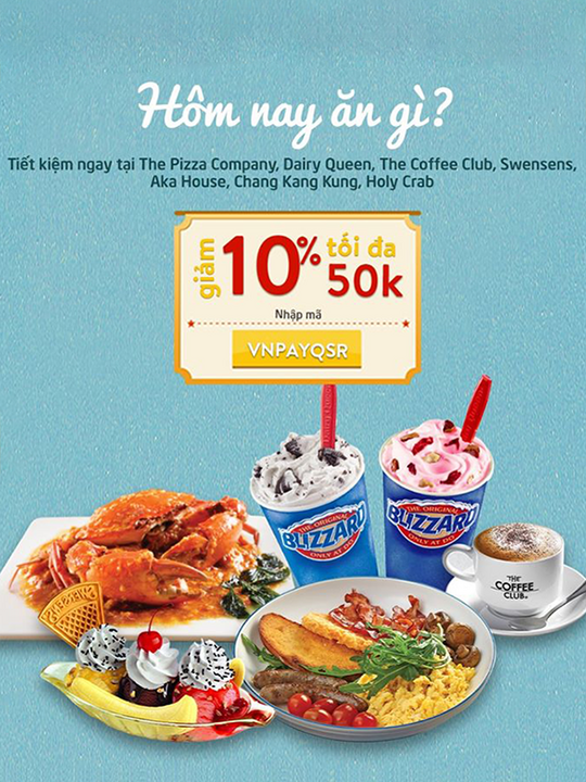 VNPAY khuyến mãi 10% tối đa 50k nhiều cửa hàng