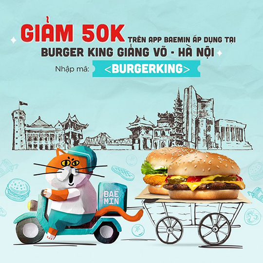 Burger King giảm 50k khi đặt qua Baemin