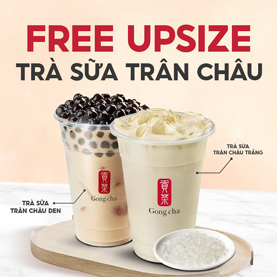Gongcha miễn phí upsize Trà sữa Trân châu