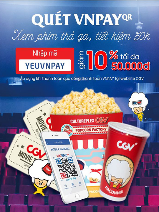 CGV khuyến mãi 10% tối đa 50k qua VNPAY