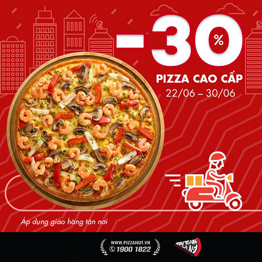 Pizza Hut giảm 30% khi đặt giao hàng