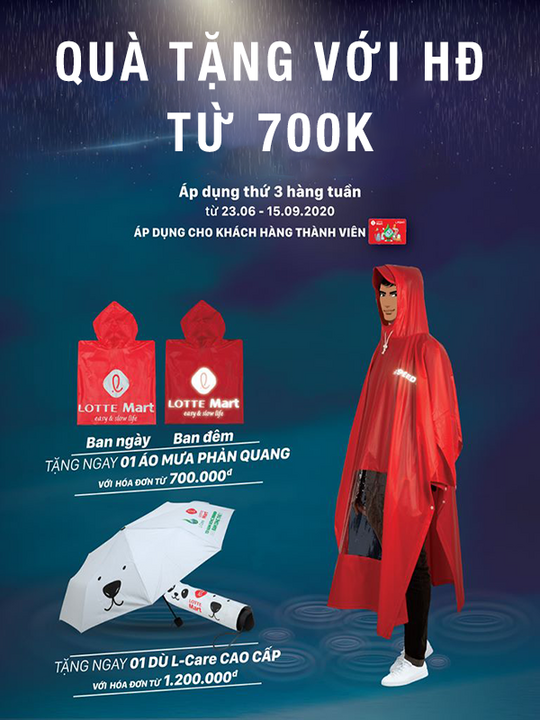 LOTTE Mart  khuyến mãi tặng áo mưa với HĐ từ 700k