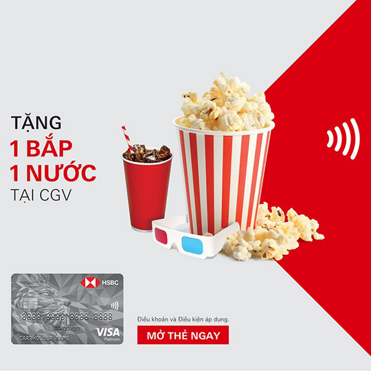 CGV tặng bắp và nước cho chủ thẻ HSBC
